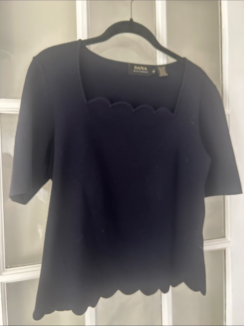 Dana Buchman Navy Short-Sleeve Top with Scalloped Edges